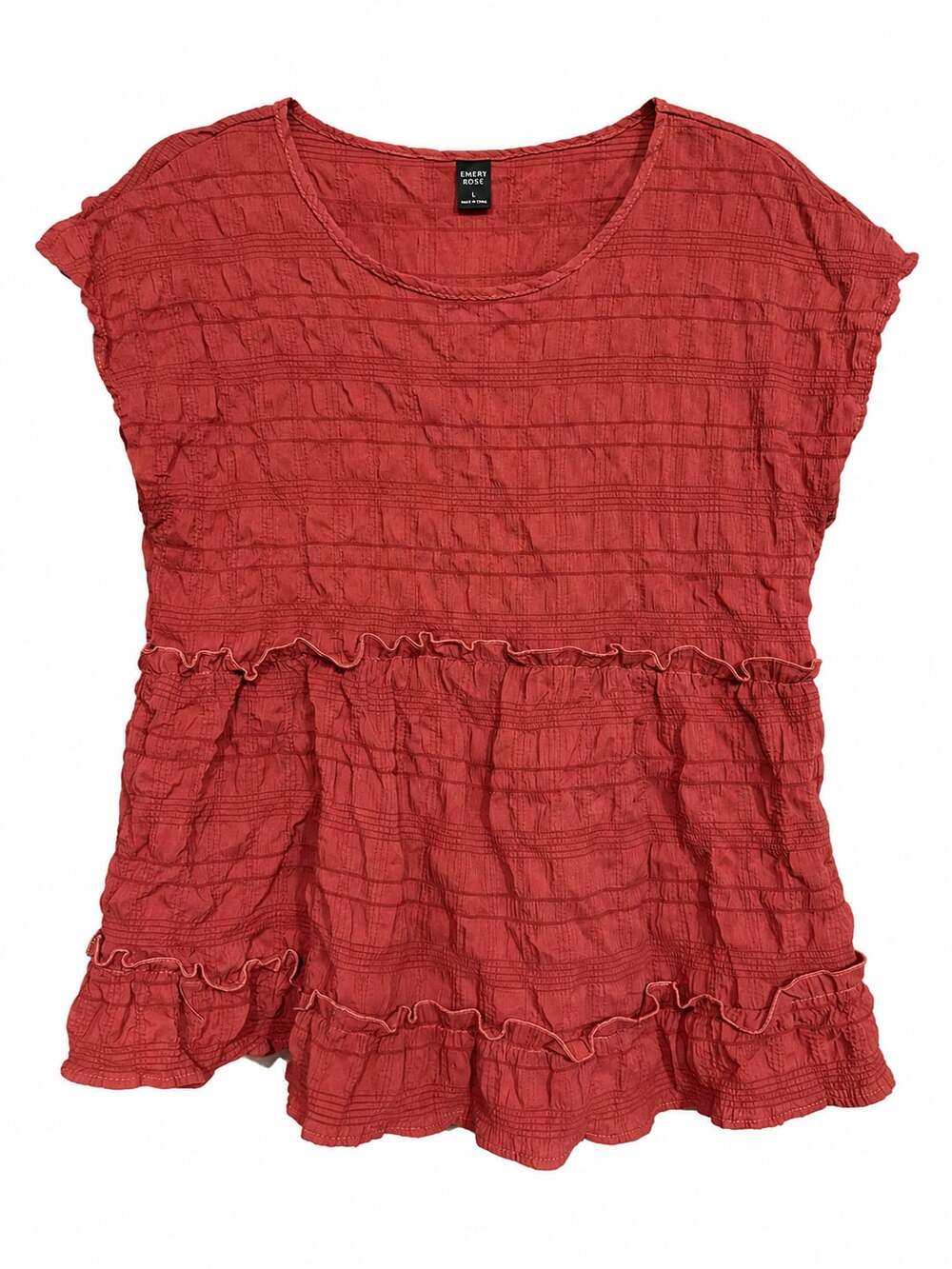 EMERY ROSE Textured Smocked Ruffle Hem Peplum Top - Picture 2 of 5